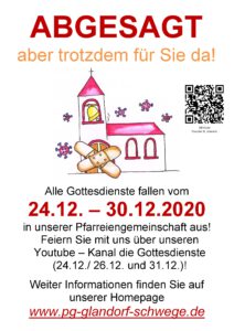 (Aus) Achtung: Präsenzgottesdienste bis zum 30.12.2020 ausgesetzt