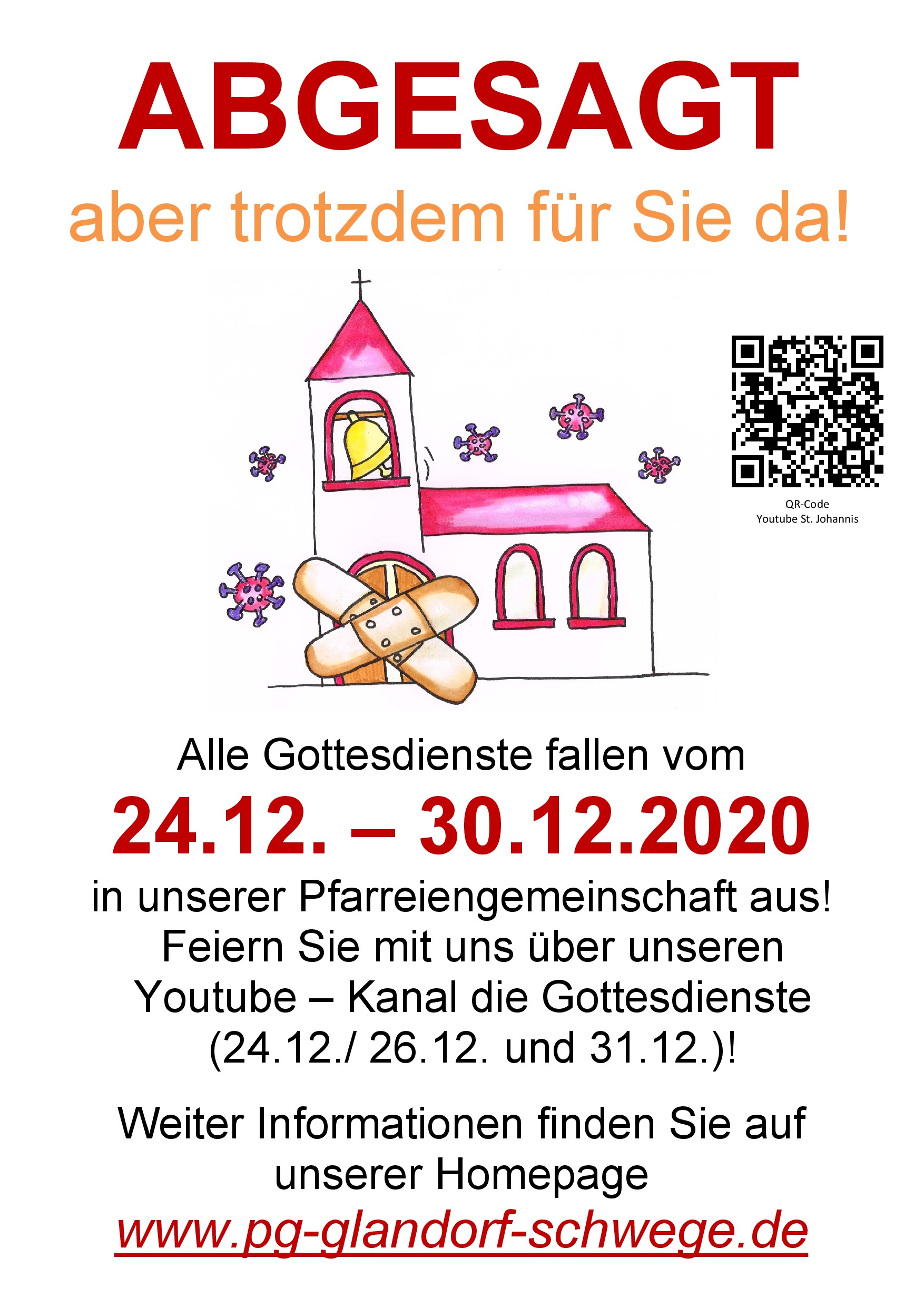 (Aus) Achtung: Präsenzgottesdienste bis zum 30.12.2020 ausgesetzt